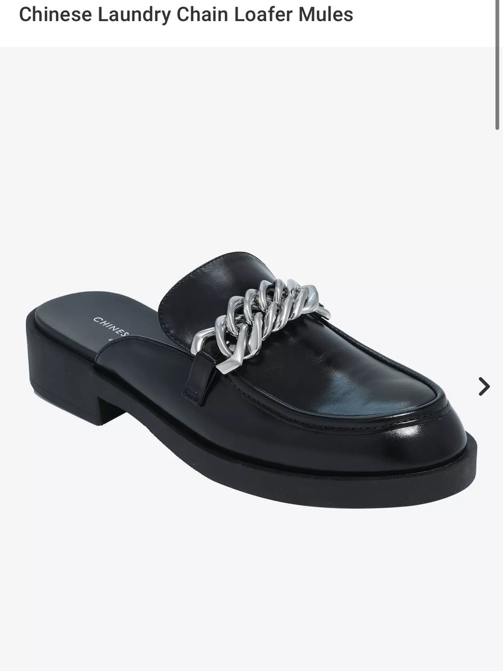 Chinese Laundry Black Loafer Mules with Silver Chain